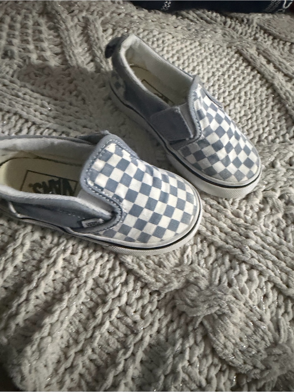 Vans Kids Slip-On Checkerboard Shoes - Light Blue White